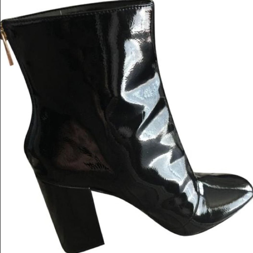 Jessica Simpson Patent Leather Blk Booties, Size 9
